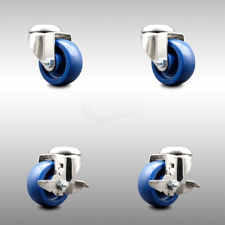 Service Caster 3 Inch 316SS Solid Polyurethane Wheel Swivel Bolt Hole Caster Brakes SCC, 2PK SCC-SS316BH20S314-SPUS-2-TLB-2